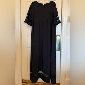 Chic Black Maxi Dress with Sheer Sleeves